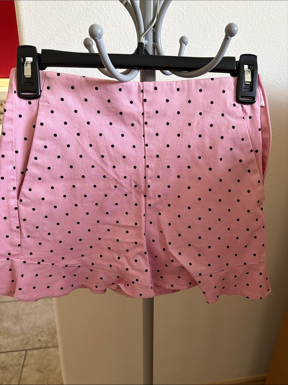 Zara Pink Polka Dot Shorts with scalloped hem